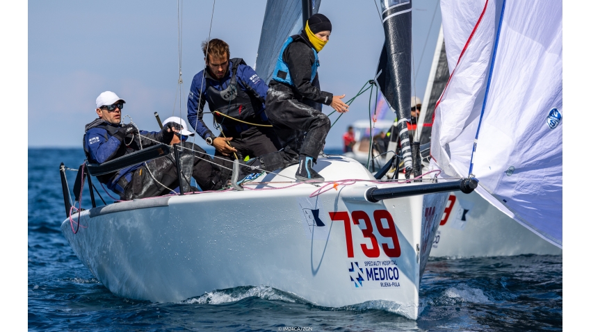 Panjic CRO739 of Luka Šangulin at the first event of the Melges 24 European Sailing Series 2022 in Rovinj, Croatia