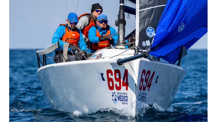 Miles Quinton’s Gill Race Team GBR694 with Geoff Carveth helming, was able to be second in two races, being the second best Corinthian team and 7th in overall at the first event of the Melges 24 European Sailing Series 2022 in Rovinj, Croatia.