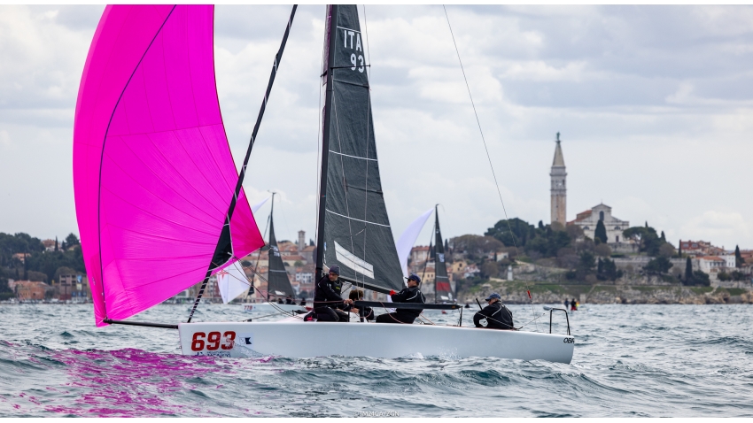 Melgina ITA693 of Paolo Brescia is one point behind from the third position after Day Two of the first event of the Melges 24 European Sailing Series 2022 in Rovinj, Croatia