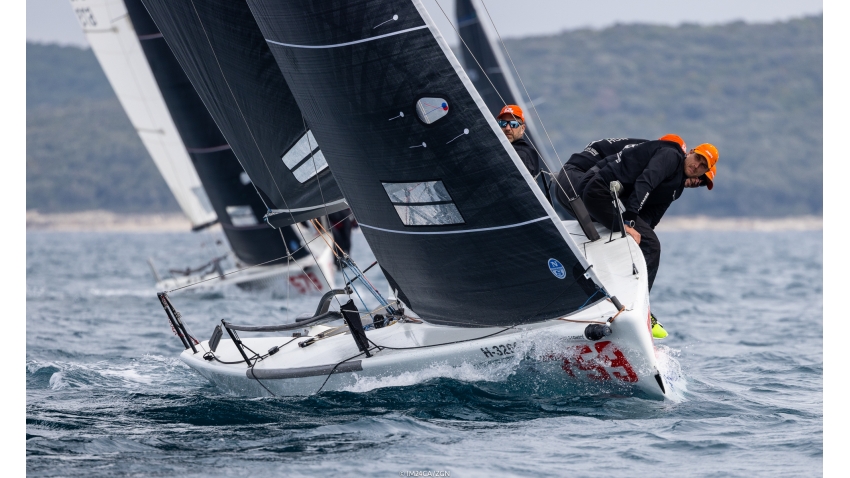 Third best Corinthian team is Seven-Five-Nine HUN759 of Akos Csolto occupying fourth position with 18 points after Day One of the first event of the Melges 24 European Sailing Series 2022 in Rovinj, Croatia.