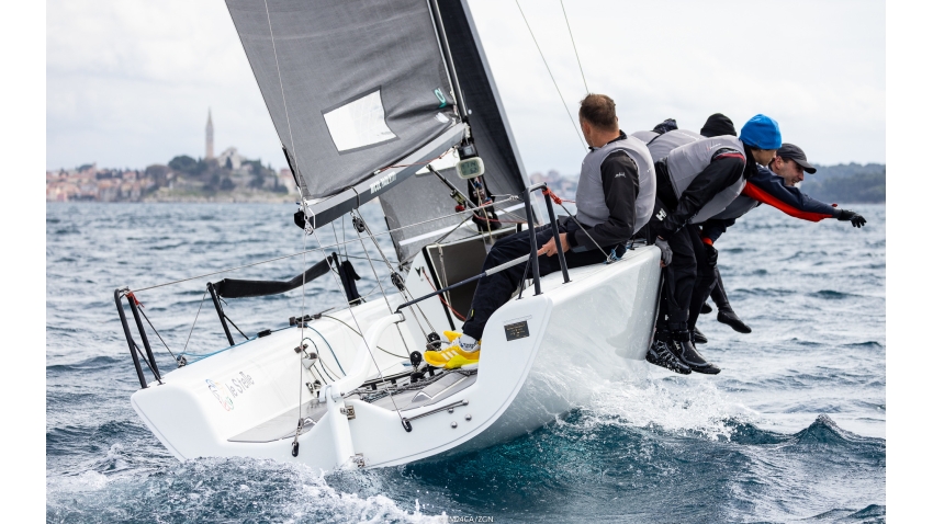 Italian Michele Paoletti’s Strambapapà ITA689 (7-3-4) was honoured as a Boat of the Day on Day Two at the first event of the Melges 24 European Sailing Series 2022 in Rovinj, Croatia.