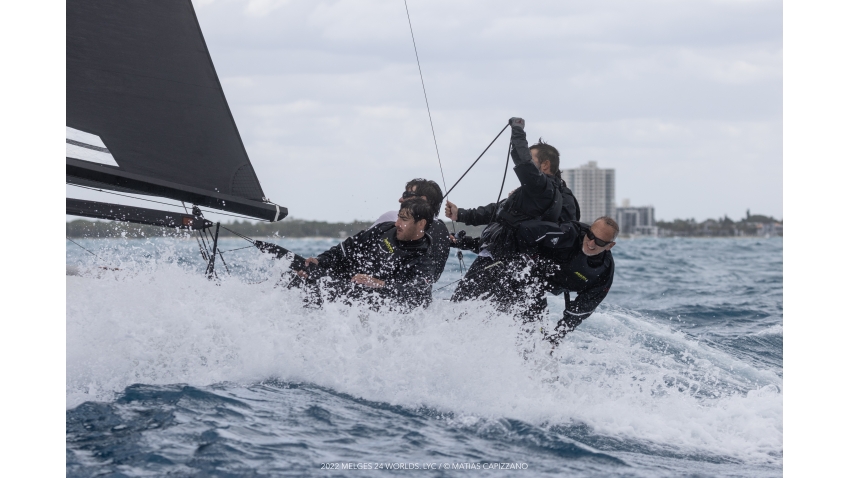 Third bullet of the day went to the Corinthian team Taki 4 ITA778 and its skipper Niccoló Bertola celebrating his birthday on day one of the Melges 24 World Championship 2022 in Fort Lauderdale