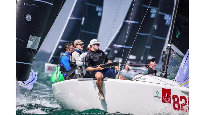 Bora Gulari on the helm of New England Ropes USA820 – winner of three past Bacardi Invitational Regattas and the current leader of the US National Series ranking onboard with Kyle Navin, Norman Berge and Ian Liberty and Michael Menninger
