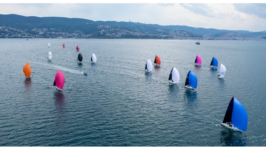 Melges 24 fleet on the Gulf of Trieste at the second event of the Melges 24 European Sailing Series 2022