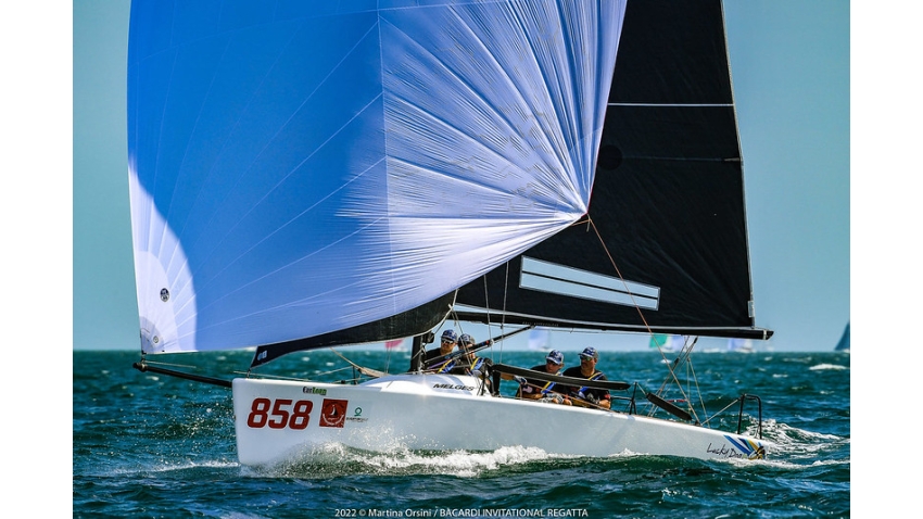 Recently crowned three-time Charleston Race Week Champion and reigning North American Champion Travis Weisleder with John Bowden, Mark Mendleblatt, Hayden Goodrickon Lucky Dog 