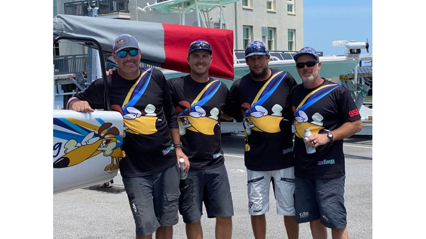 From left to right: The Lucky Dog team - longtime Melges 24 Owner Travis Weisleder, Hayden Goodrick, Mark Mendleblatt and John Bowden following their win at Charleston Race Week 2022.