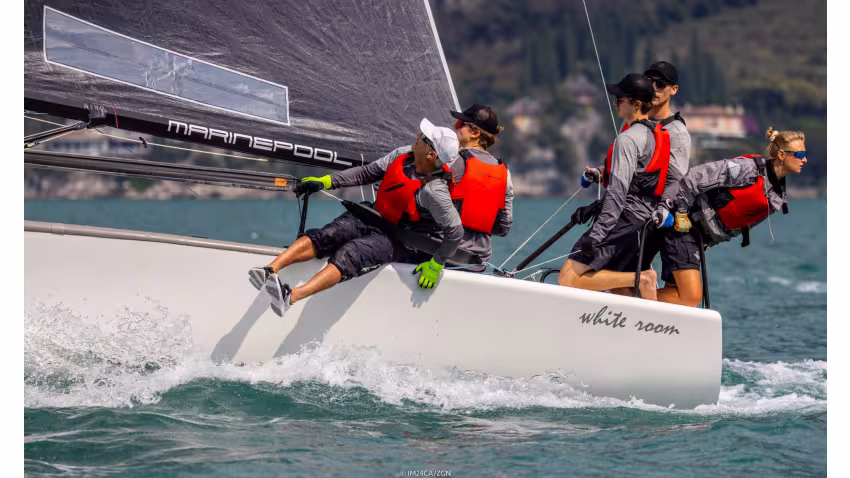 White Room GER677 of Michael Tarabochia with Luis Tarabochia steering on Day 2 of the Melges 24 European Sailing Series 2022 event 4 in Riva del Garda