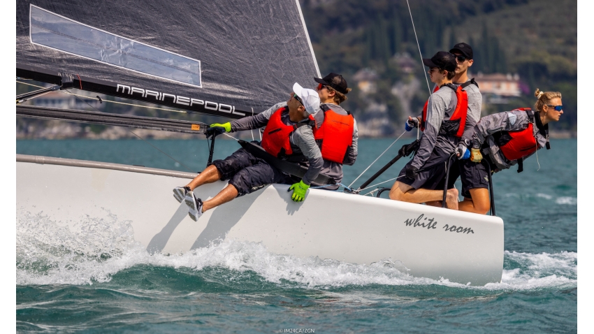 White Room GER677 of Michael Tarabochia with Luis Tarabochia steering on Day 2 of the Melges 24 European Sailing Series 2022 event 4 in Riva del Garda