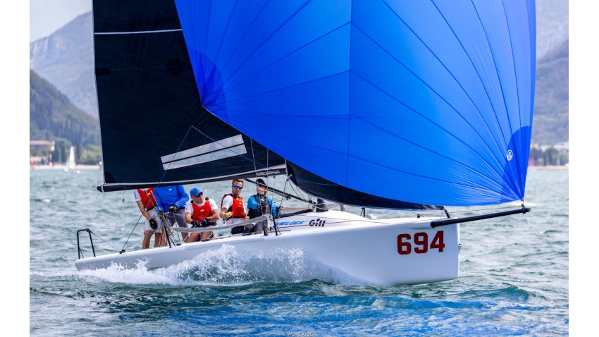 Gill Race Team GBR694 of Miles Quinton with Geoff Carveth at the helm, completed the Corinthian podium of the Melges 24 European Sailing Series 2022 event 4 in Riva del Garda, Italy