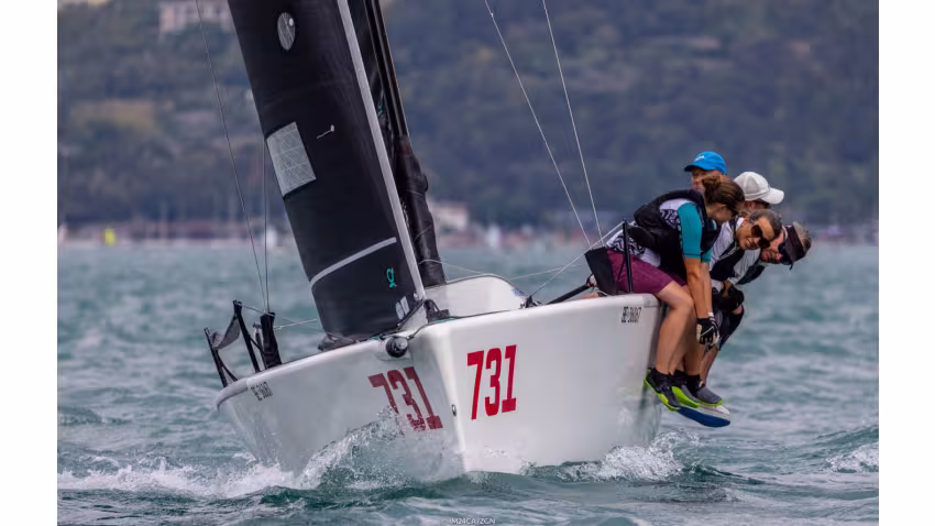 Cytrus SUI731 of Christopher Renker takes the lead of the Corinthian division on the Day 2 of the Melges 24 European Sailing Series 2022 event 4 in Riva del Garda, Italy