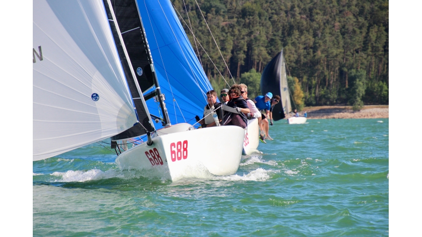 Jörg TILLMANNS' Seven Seas GER688 with Sabine TILLMANNS, Leon GÖBL, Christian GÖBL and Jakob TILLMANNS at the Melges 24 German Open 2022