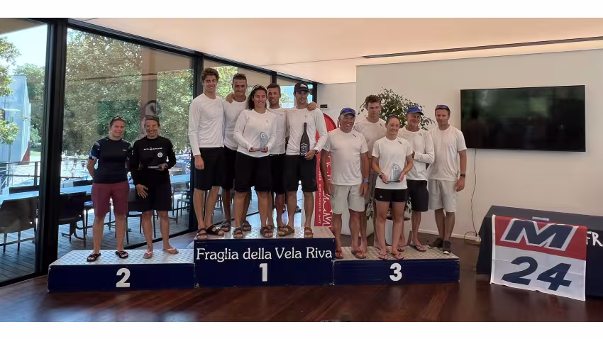 The Corinthian podium of the Melges 24 European Sailing Series 2022 event 4 in Riva del Garda, Italy - 1. Arkanoe by Montura ITA809; 2. Cytrus SUI731; 3. Gill Race Team GBR694