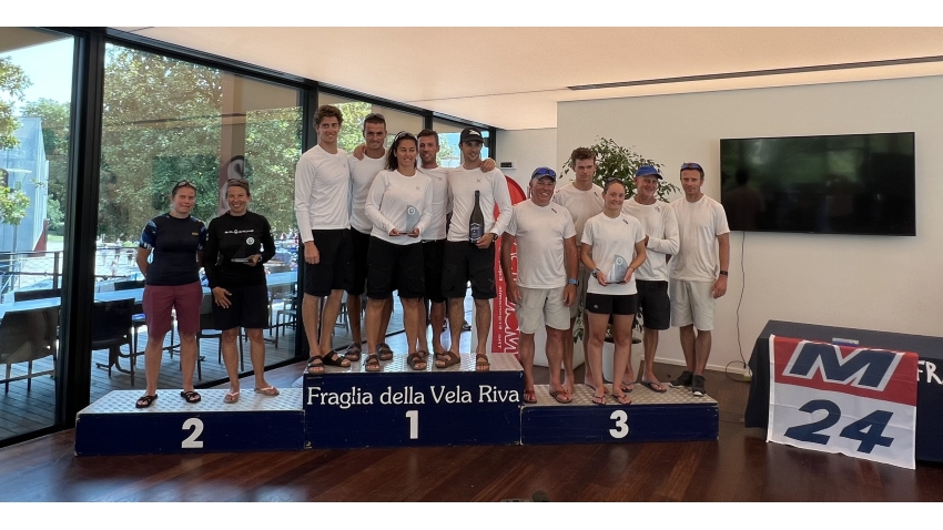 The Corinthian podium of the Melges 24 European Sailing Series 2022 event 4 in Riva del Garda, Italy - 1. Arkanoe by Montura ITA809; 2. Cytrus SUI731; 3. Gill Race Team GBR694