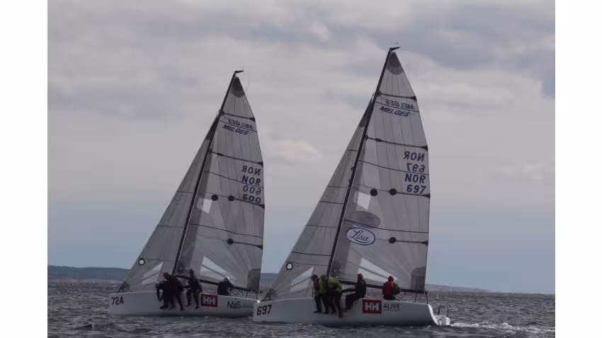 Kristoffer Spone’s  Helly Hansen II Lisa NOR697  and Kristian Nergaard’s Helly Hansen NOR600 at the 2022 Melges 24 Norwegian Nationals