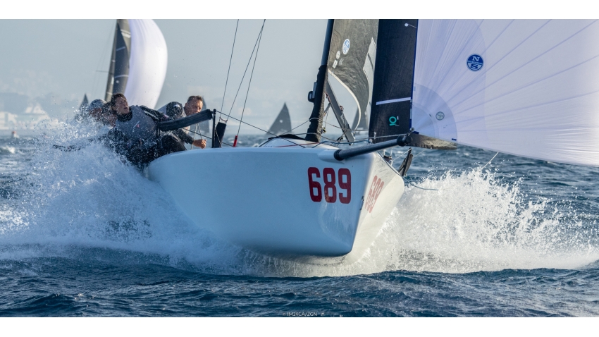 Strambapapa ITA689 of Michele Paoletti with Giovanna Micol, Pietro Perelli, Giulia Pignolo and Davide Bivi at the Melges 24 Europeans 2022 in Genoa on Day Four