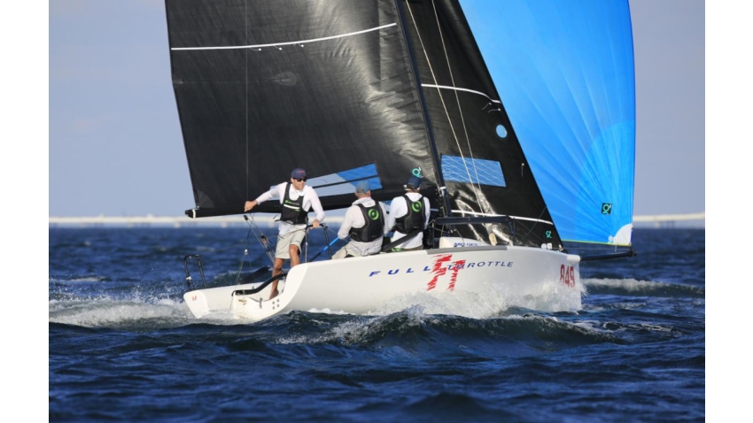 Defending Melges 24 U.S. National Champion Brian Porter sailing Full Throttle reveled in the fresh breeze on Pensacola Bay to take the overall lead.