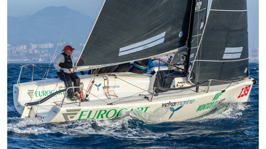 Gianfranco Noe at the helm of Barbara Bomben's AleAli Eurocart ITA139 with Dean Bassi, Francesco Crichiutti, Federico Borghi - 3rd Corinthian at the 2022 Melges 24 European Championship in Genoa