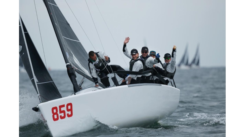 Peter Karrie's German Melges 24 Nefeli team enjoyed the final race win of today, helping him move up from tenth to eighth overall.