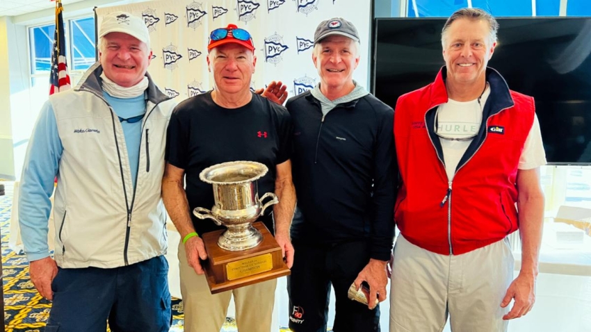 From left to right, 2022 Corinthian Melges 24 U.S. National Champions Steve Burke, Steve Suddath, Shawn Burke and Dave Chapin.