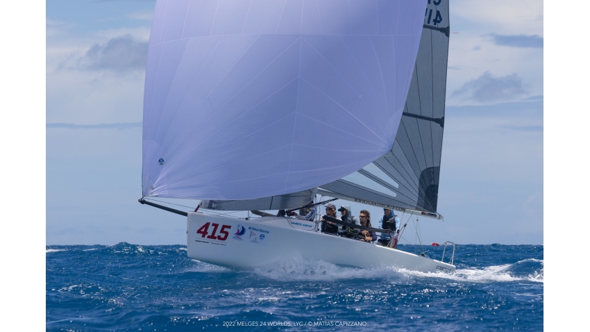 2019 Melges 24 Corinthian North American Champion Fraser McMillan on his Sunnyvale CAN415 racing at the Melges 24 World Championship 2022 in Ft. Lauderdale, FL, USA