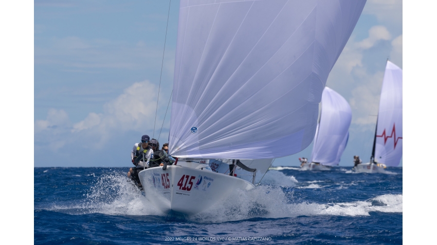 Reigning Melges 24 Corinthian North American Champion Fraser McMillan on his Sunnyvale CAN415 racing at the Melges 24 World Championship 2022 in Ft. Lauderdale, FL, USA