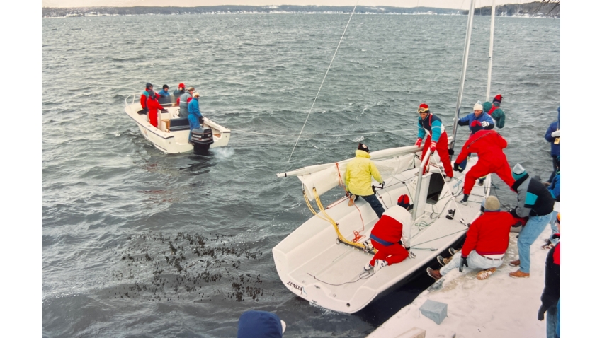 The first Melges 24, ‘Zenda Express’ sets sail on Lake Geneva, Wisconsin in December 1992, destined for introduction at Key West Race Week in January 1993.