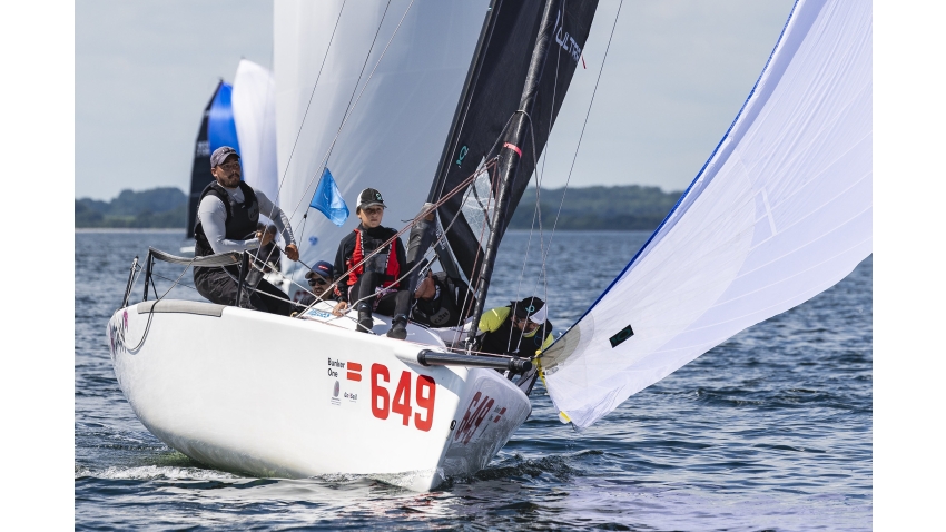 Corinthian team MATARAN 24 CRO649 of Ante Botica with Ivo Matić, Mario Škrlj, Damir Civadelić, Bruna Princivali - Corinthian winner of Race Two - Melges 24 World Championship - Middelfart, Denmark