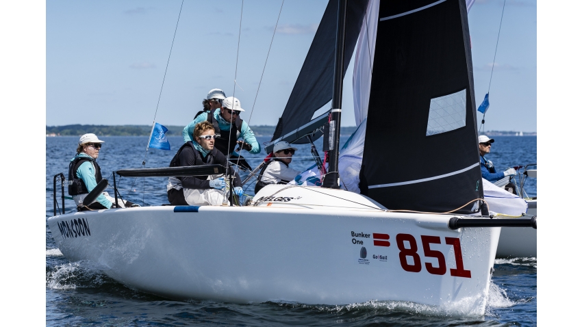 MONSOON USA851 team of Bruce Ayres with Chelsea Simms, Tomas Dietrich, Edward Hackney and Jeremy Wilmot - the winner of Race Three - Melges 24 World Championship 2023 - Middelfart, Denmark