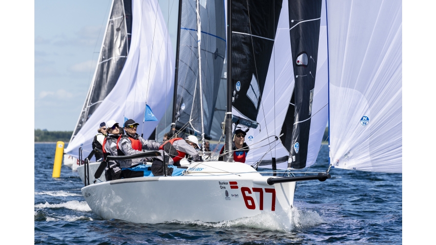 WHITE ROOM GER677 of Michael Tarabochia with Luis Tarabochia, Sebastian Bühler, Marco Tarabochia and Tom Mathy - Corinthian winner of Race Three - Melges 24 World Championship 2023 - Middelfart, Denmark