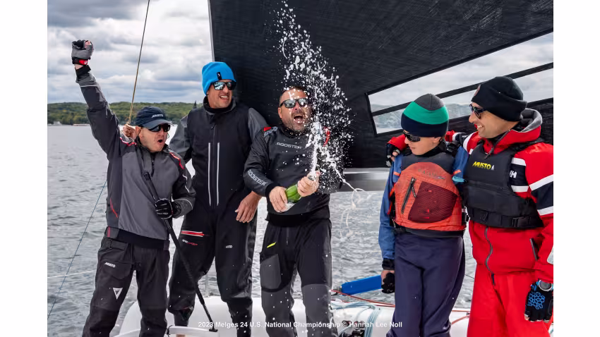 Dan Berezin and his crew on SURPRISE CAN629 consisting of Michael Berezin, his son; Alex Kapustin, Mykhaylo Mayevskyy and Valerie Sushko - 2023 Corinthian Melges 24 U.S. National Champions