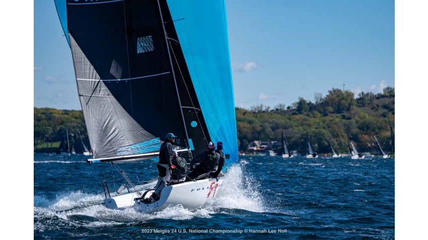 Brian Porter at the helm of FULL THROTTLE USA849 with his ‘boys’: Bri Porter, RJ Porter and Matt Woodworth as crew - 2023 Melges 24 U.S. National Champions