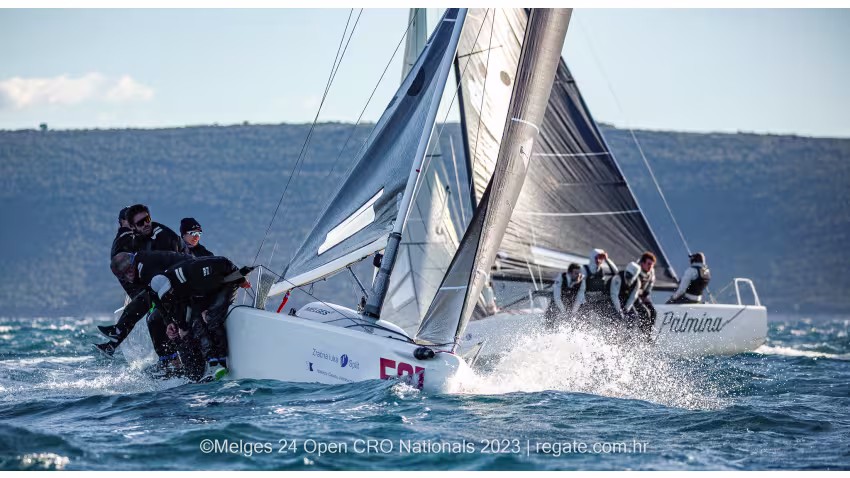 Forever G ITA501 of Mirco Pittarello with 	Andrea Totis, Francesca Russo Cirillo, Lorenzo Coslovich and Daniele Baxa - CRO Melges 24 Championship - Trogir 2023