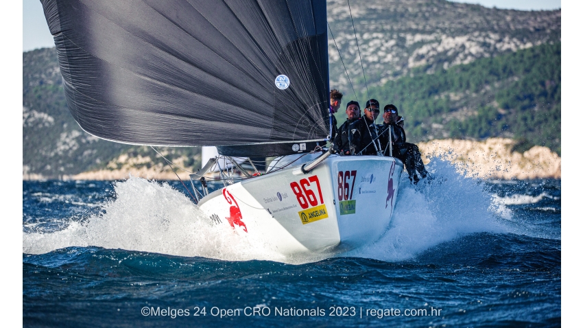 Razjaren CRO728 of Lukasz Podniesinski with Ante Cesic, Tonci Knezovic, Ljubo Jercic and Anđela De Michele Vitturi - Melges 24 Croatian Championship - Trogir 2023