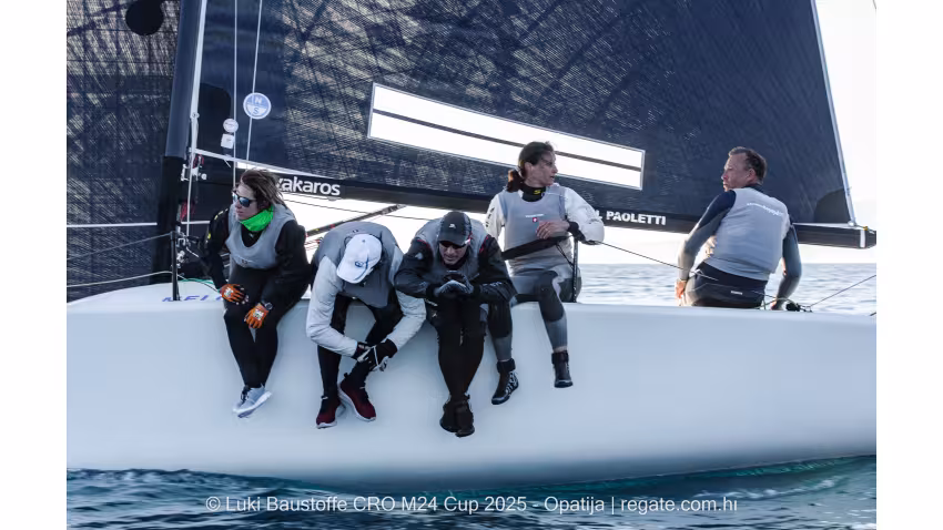Michele Paolettis's Strambapapa ITA689 with Giovanna Micol, Davide Bivi, Pietro Perelli, and Giulia Pignolo - Luki Baustoffe CRO Melges 24 Cup 2025 - Opatija