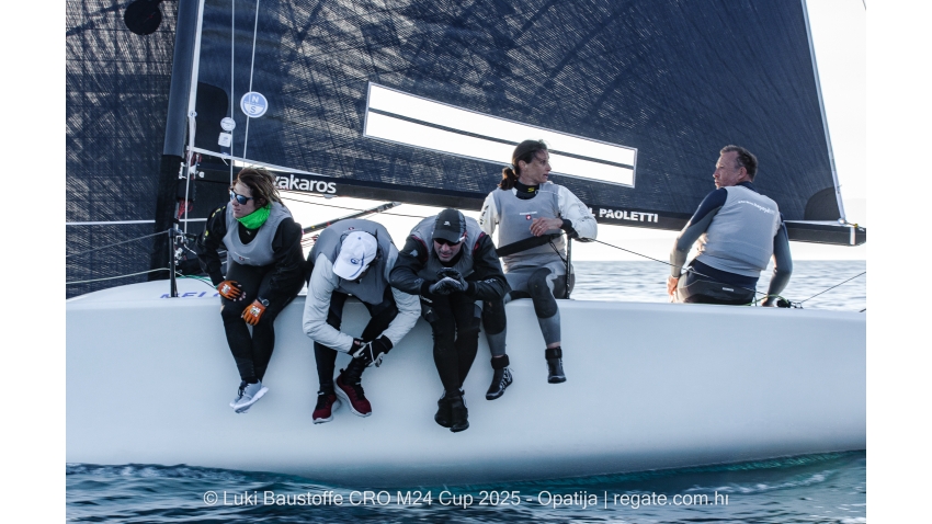 Michele Paolettis's Strambapapa ITA689 with Giovanna Micol, Davide Bivi, Pietro Perelli, and Giulia Pignolo - Luki Baustoffe CRO Melges 24 Cup 2025 - Opatija