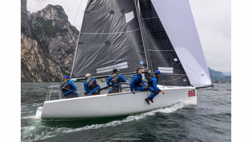 Laura Grondin's Dark Energy USA868 with Taylor Canfield, Ian Liberty, Nick Ford, and Mac Agnese - 2025 Melges 24 European Sailing Series / Italian Open Championship