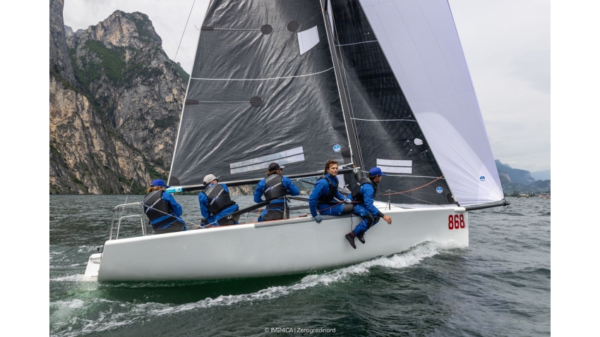 Laura Grondin's Dark Energy USA868 with Taylor Canfield, Ian Liberty, Nick Ford, and Mac Agnese - 2025 Melges 24 European Sailing Series / Italian Open Championship