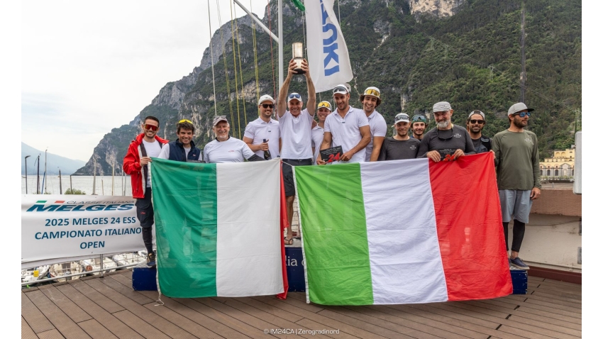 Melges 24 Italian Championship podium: Melgina, Taki 4, Daito Nano - 2025 Melges 24 European Sailing Series / Italian Open Championship 