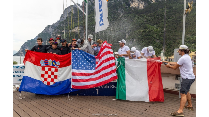 Overall podium: Dark Energy (USA), Razjaren (CRO), Melgina (ITA) - 2025 Melges 24 European Sailing Series / Italian Open Championship