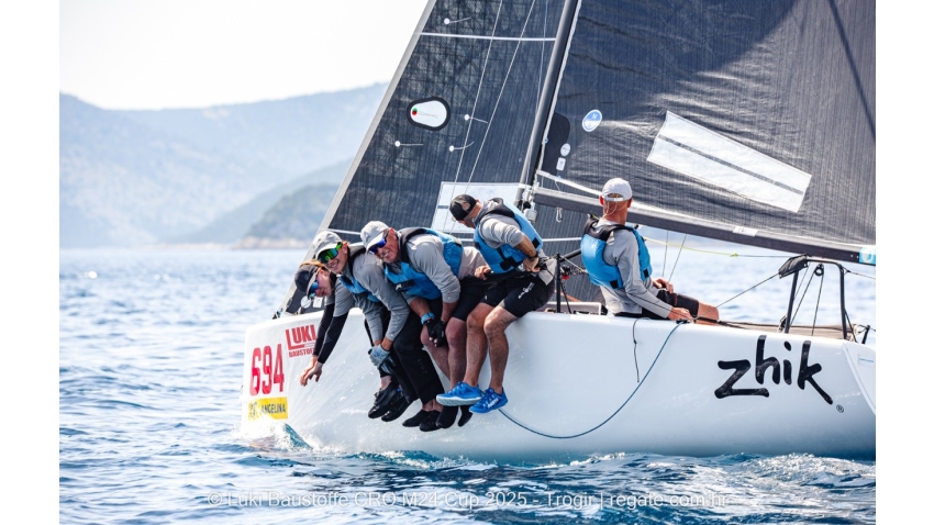 Miles Quinton's Zhik Race Team GBR694 with Geoff Carveth helming - Luki Baustoffe CRO Melges 24 Cup 2025 - Trogir | Melges 24 European Sailing Series 2025