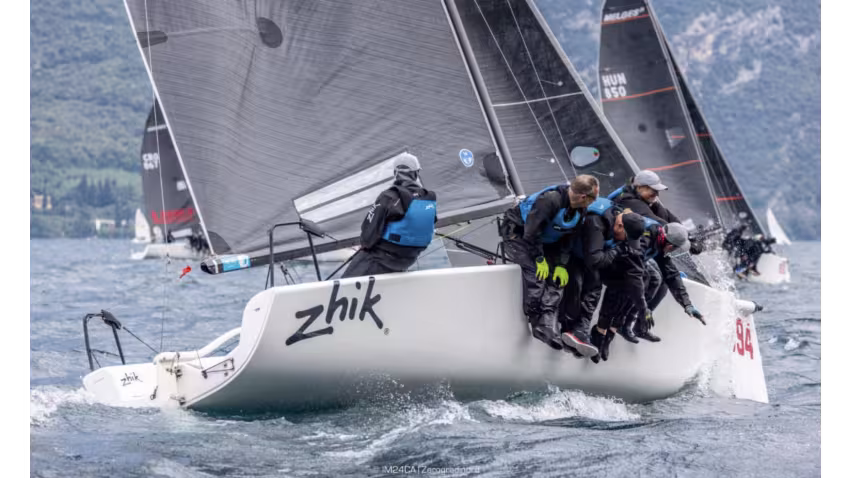 Miles Quinton’s Corinthian team Zhik Race Team (GBR694), helmed by Geoff Carveth