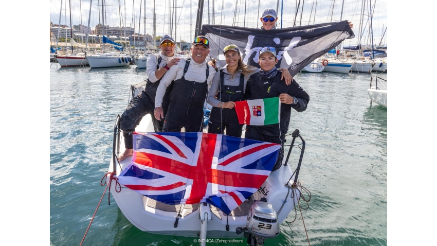 ZHIK RACE TEAM GBR694 by Miles Quinton and crewed by Geoff Carveth, Oliver Wells, Giacomo Conti, and Sara Zuppini