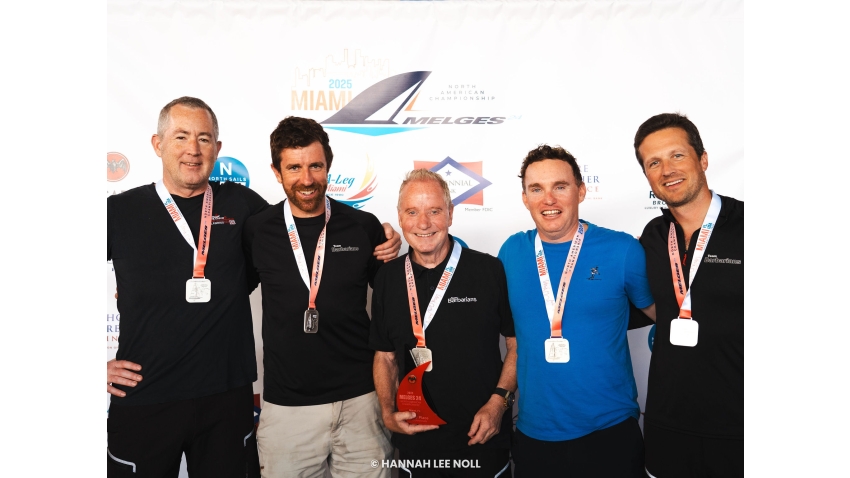 Stuart Simpson with Bernard Fitzpatrick, Fred Kemp, Sam Hunt and Marty O’Leary of BARBARIANS GBR691 - Melges 24 North American Championship 2025, Bacardi Winter Series 2026 Event No 1 - Miami, FL, USA