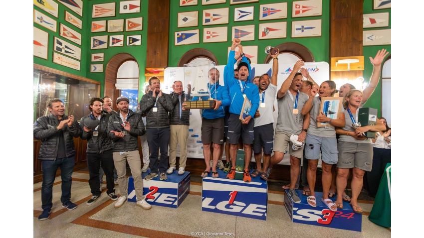 2025 Melges 24 World Championship overall podium - Nefeli (GER), Dark Energy (USA), Strambapapa (ITA)