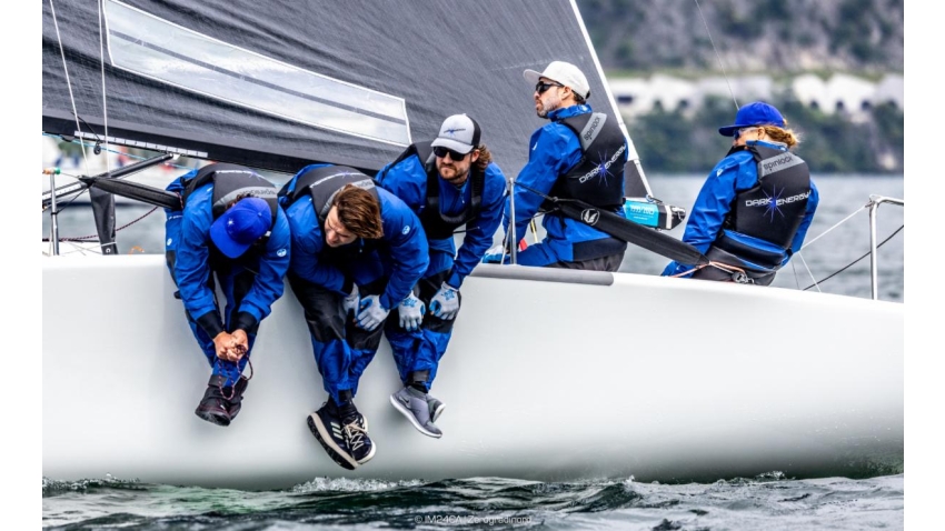 Laura Grondin's DARK ENERGY (USA) with Taylor Canfield calling the tactics - Melges 24 European Sailing Series 2025 - Riva del Garda, Italy