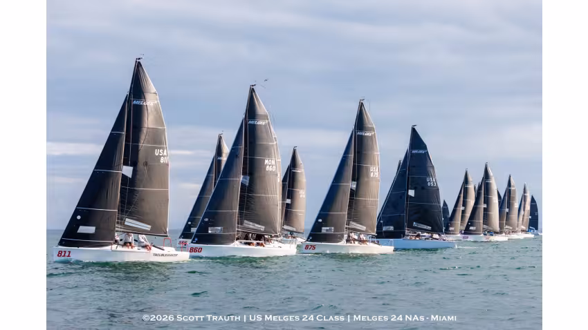 TROUBLEMAKER USA811 by Eddie Gary leading the pack - Melges 24 North American Championship 2025, Bacardi Winter Series 2026 Event No 1 - Miami, FL, USA 