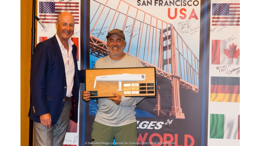 Anthony Kotoun with the Zarko Draganic Trophy - 2024 Diversified Melges 24 Worlds San Francisco USA