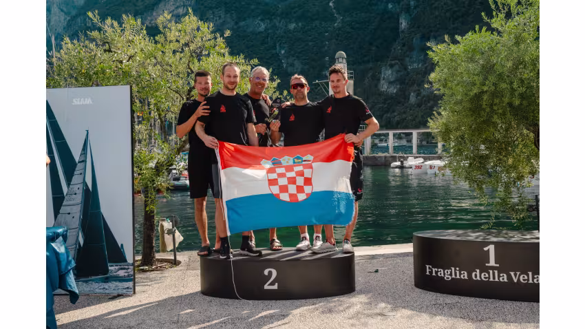 RAZJAREN CRO867 team - Karlo Kuret with Lukasz Podniesinski, Antonio Milišić, Tonči Knezović, Ljubo Jerčić - Melges 24 Italian National Championship 2026 - Melges 24 European Sailing Series 2026 - Fraglia Vela Riva, Riva del Garda, Italy 
