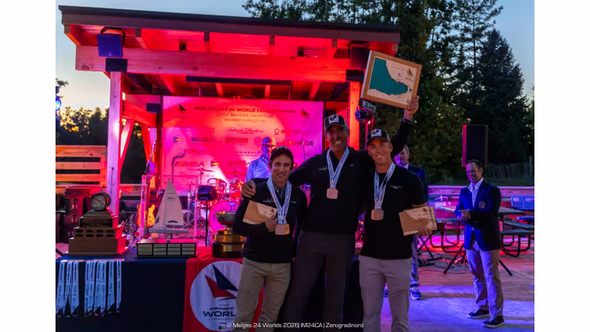 Gamecock (USA 871) by Peter McClennen, with Severin Gramm, Wilson Stout, Mike Marshall and Jeremy Wilmot - bronze medal at the Melges 24 World Championship 2026 - Harbor Springs, MI, USA