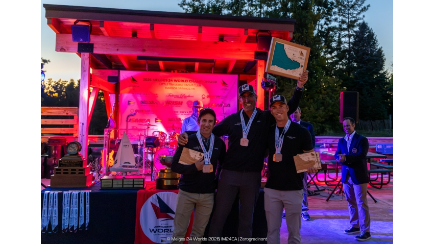 Gamecock (USA 871) by Peter McClennen, with Severin Gramm, Wilson Stout, Mike Marshall and Jeremy Wilmot - bronze medal at the Melges 24 World Championship 2026 - Harbor Springs, MI, USA